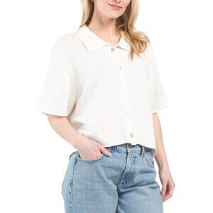 COLORUSH White Cotton Silk And Cashmere Blend Ivy Polo